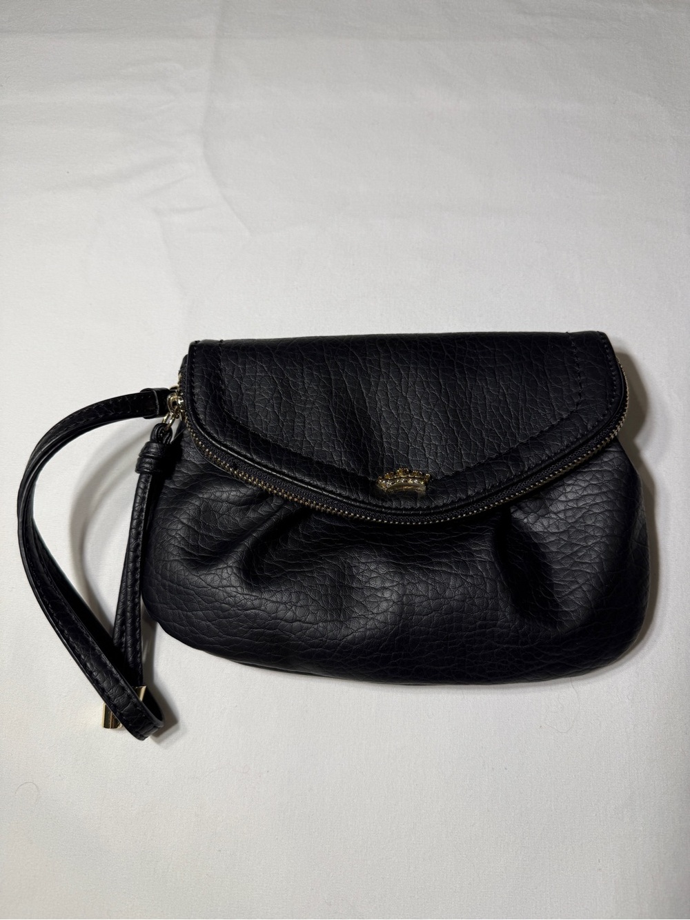 Y2K Juicy Couture Royal Black Wristlet Clutch With Hot Pink Crown Interior